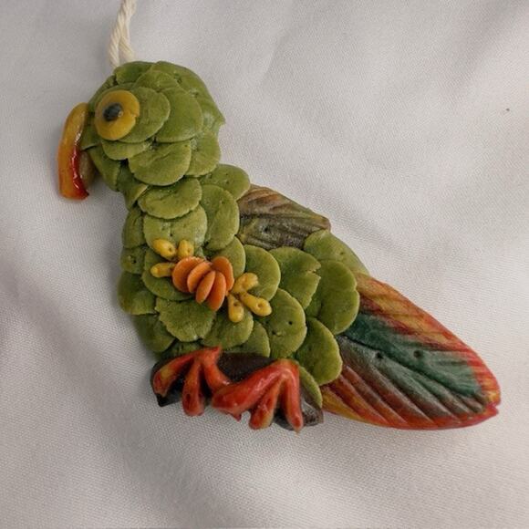 Vintage Handmade Folk Art Bird Ornaments Set of 2 Decor Hanging Parrot Red Bird - Picture 10 of 11